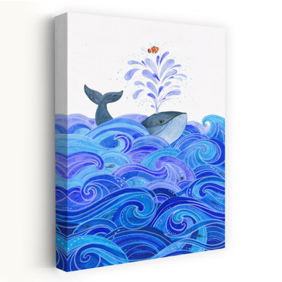 «Whale and Clown Fish Playful Whimsical Contemporary Fish Whale Ocean», reproduction d'art mural
