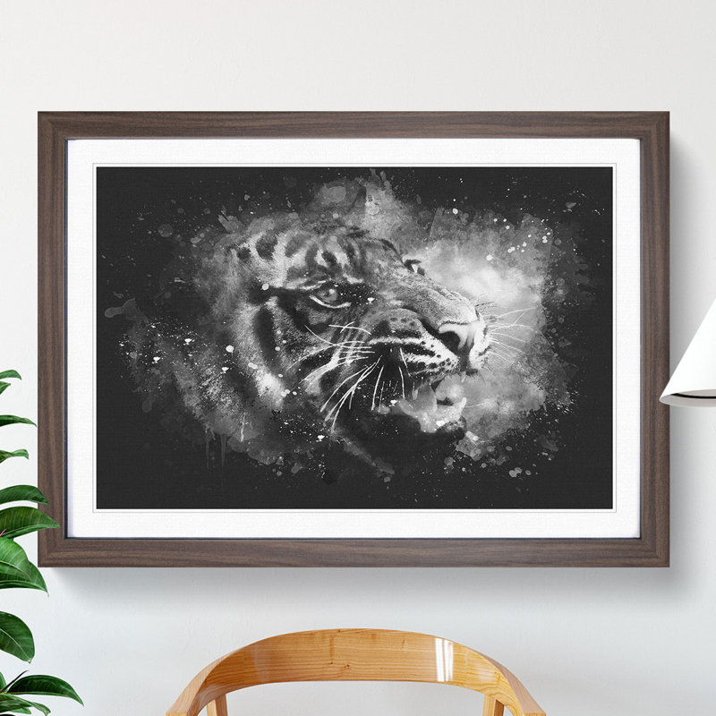 Tiger Vol.4 Paint Splash - Picture Frame Graphic Art, 27cm H x 36cm W x 2cm D, Walnut