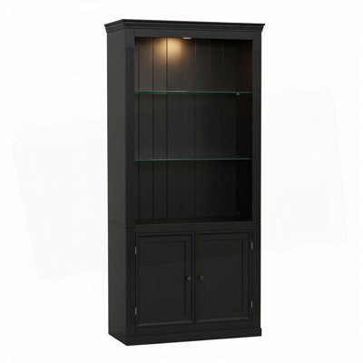 78.75''H 4-Tier Display Shelf, With 5-Colors Dimmable Ceiling Light, Freestanding Farmhouse Bookcases With Storage & Doors, Bookshelf With Adjustable Glass Shelves For Home & Office