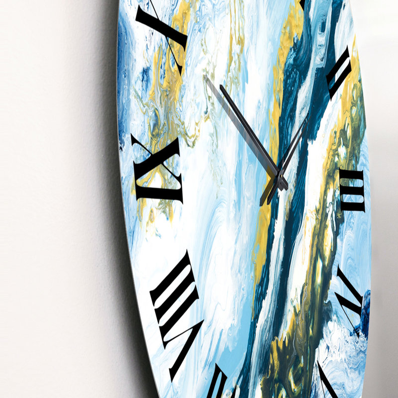 Bleu avec art liquide doré - horloge murale moderne, Petit