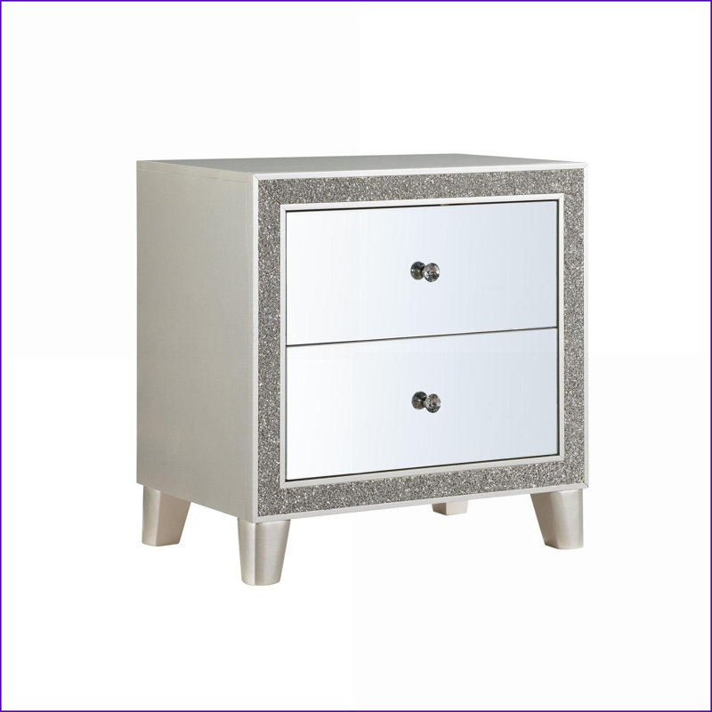 Table de chevet Glam Champagne avec 2 tiroirs en miroir pour la chambre à coucher