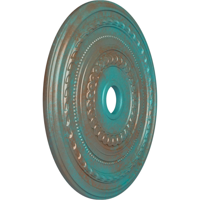 25 pi x 3/8 po x P 3 3/8 po x P 1 3/8 po médaillon de plafond (convient aux auvents jusqu'à 9 1/8 po), Cuivre patiné de vert