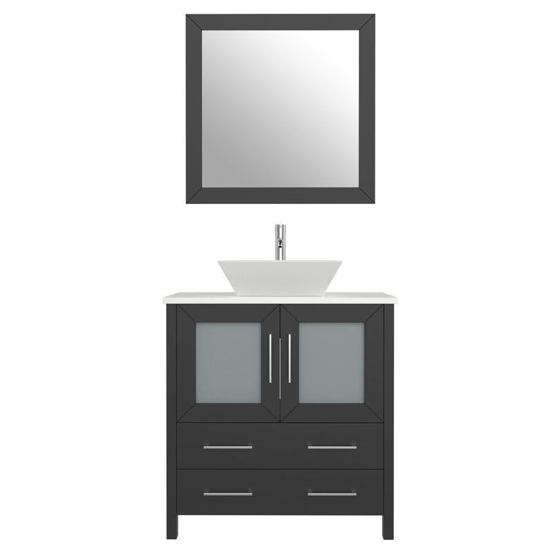 Ensemble de meuble-lavabo simple avec miroir , Espresso, l 30 po