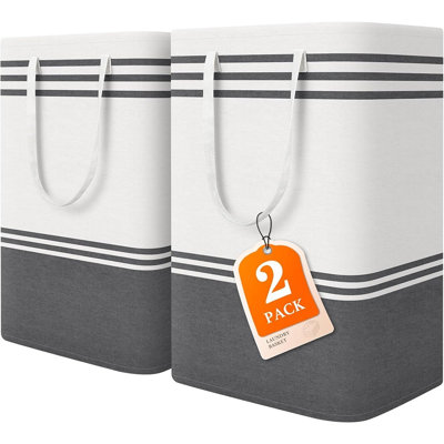 2 Pack Large Laundry Baskets, 75L Foldable Laundry Hampers with Reinforced Handles, Freestanding Waterproof Clothes Hampers, Collapsible Dirty Clothes Baskets for Dorm, Bathroom, Bedroom & Laundry Room