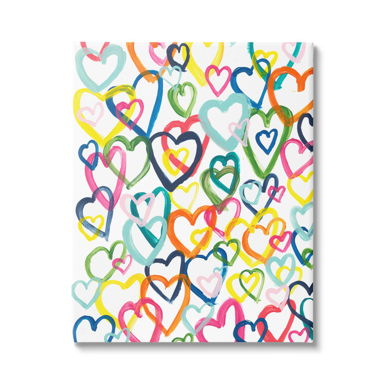 Motif de cœurs vifs et audacieux par Bronwyn Baker - Peinture, H 40 po x l 30 po x P 1,5 po, Toile tendue