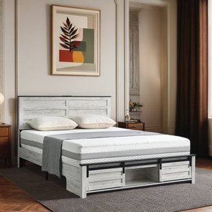 Ama Maker Queen Size Bed Frame with 4 Storage Drawers & LED & Charging Station, Black
