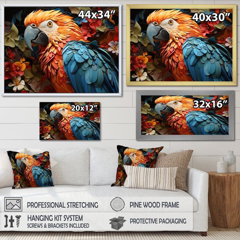 Red Parrot Parrots Parade - Animals Canvas Prints, H 30 po x l 40 po x P 1,5 po, Cadre simple noir