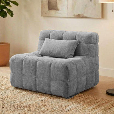 32.3"W Giant Bean Bag Chairs Loveseat for Adults,1 Seater Floor Settee,Grey | Loveseat Fireside Chair, Memory Foam Lazy Bean Bag Couch for Living Room, Bedroom, Dorm, Office