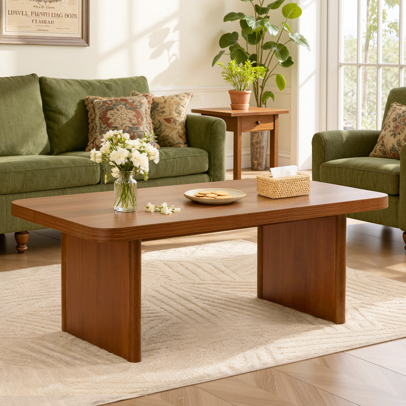 Table basse 47,2 "Modern Farmhouse avec pieds en pin massif et coins arrondis, Noyer