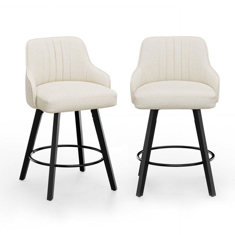 Modern Upholstered Swivel Bar Stool, Beige, 2