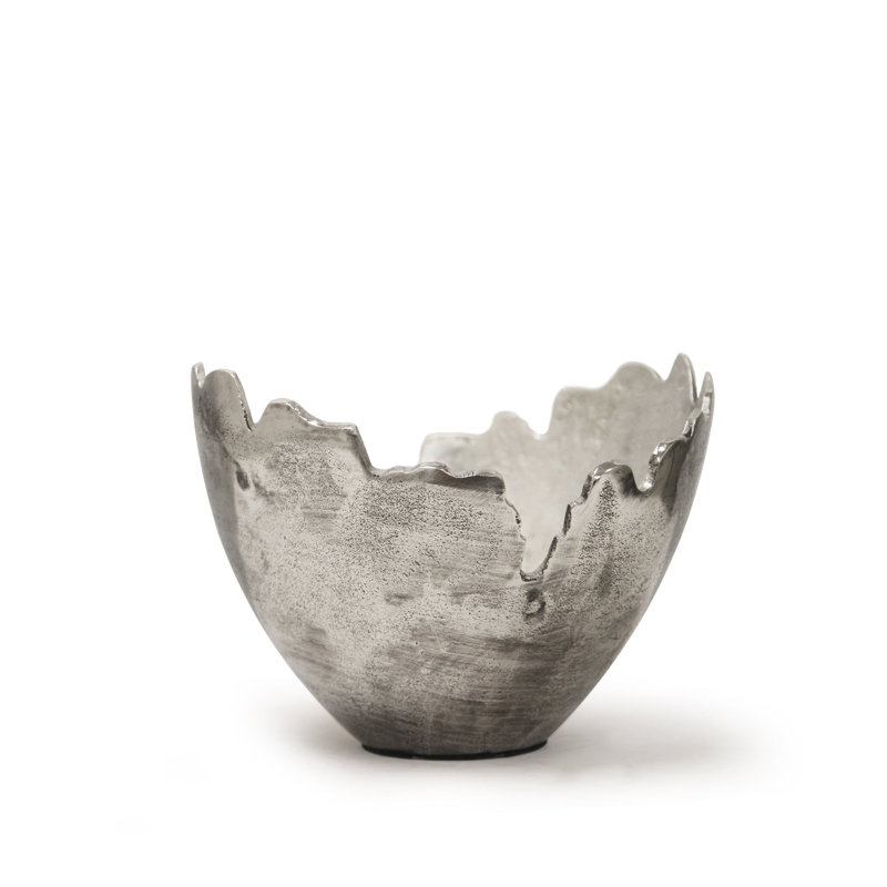 Aluminum Decorative Bowl 1, 9.05" H x 6.69" W x 9.45" D, Silver