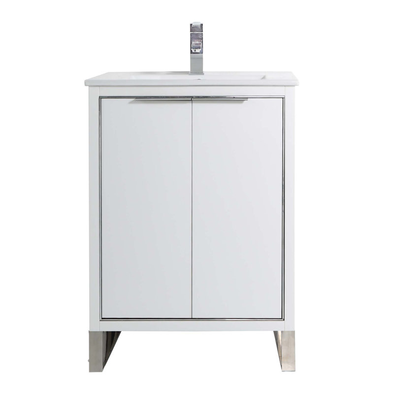 24'' Single Bathroom Vanity Set, Chrome, White