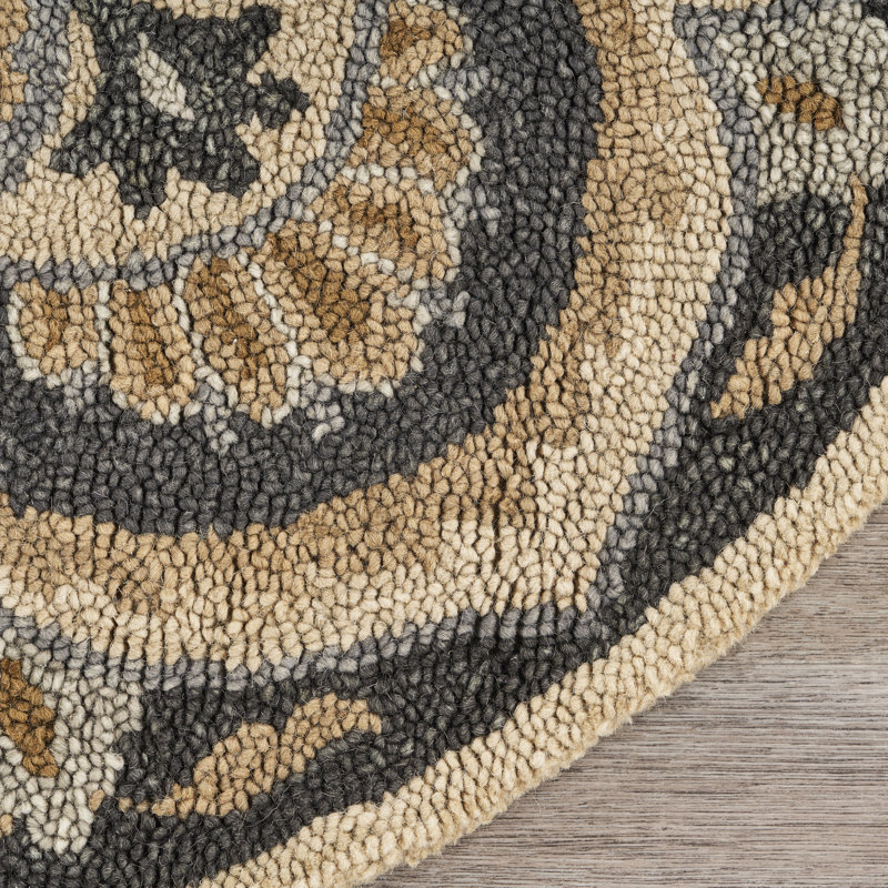 Owensboro Floral Oriental Hand Tufted Wool Area Rug, Round 4'