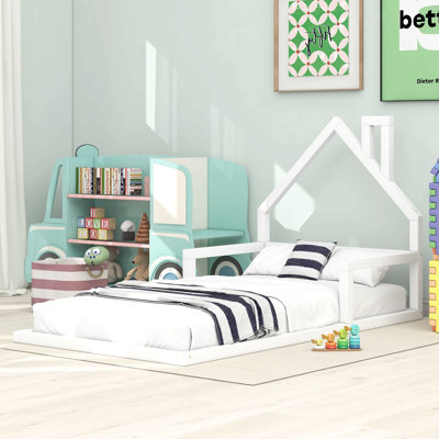 Wood Floor Bed with House-shaped Headboard