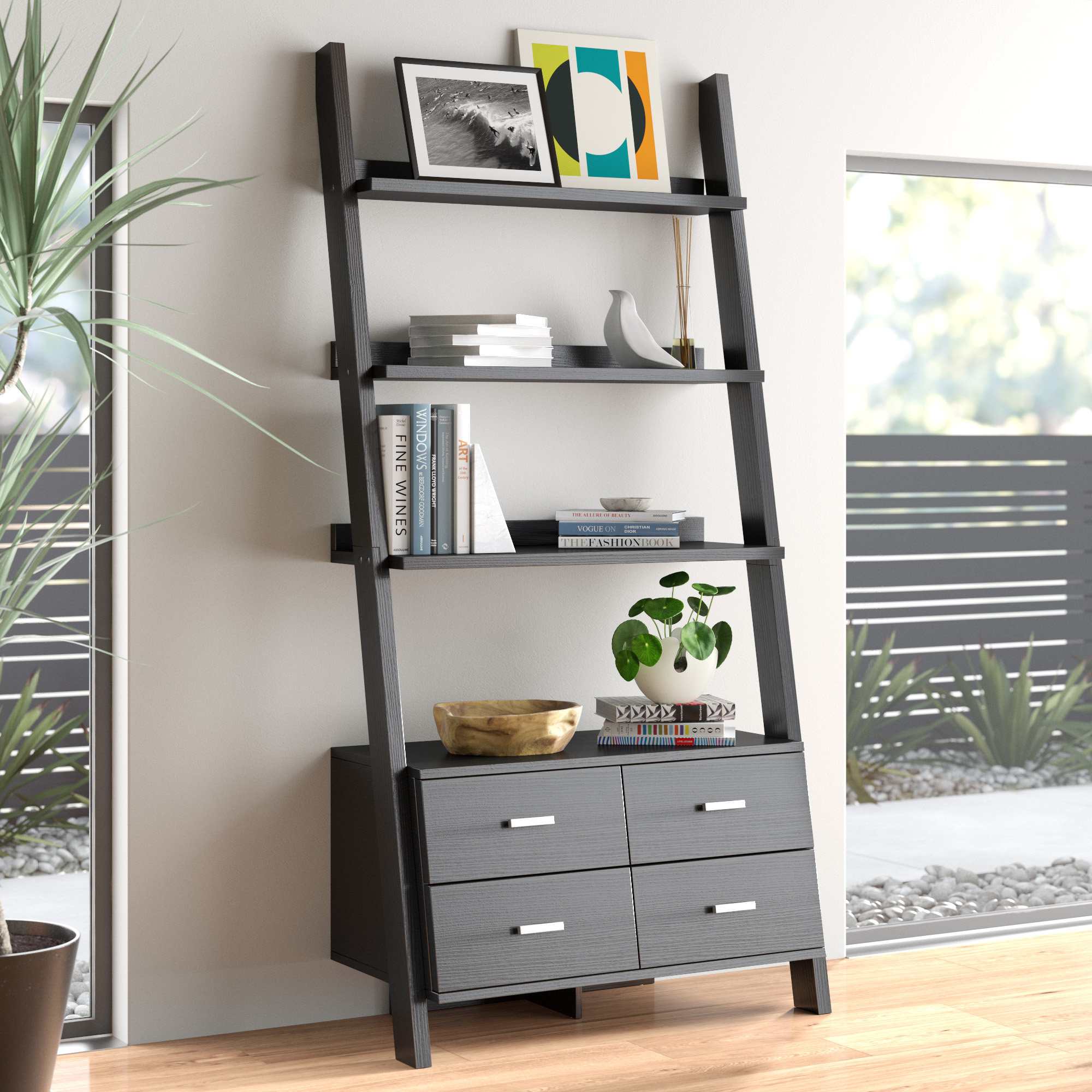 Ladder bookshelf with storage discount