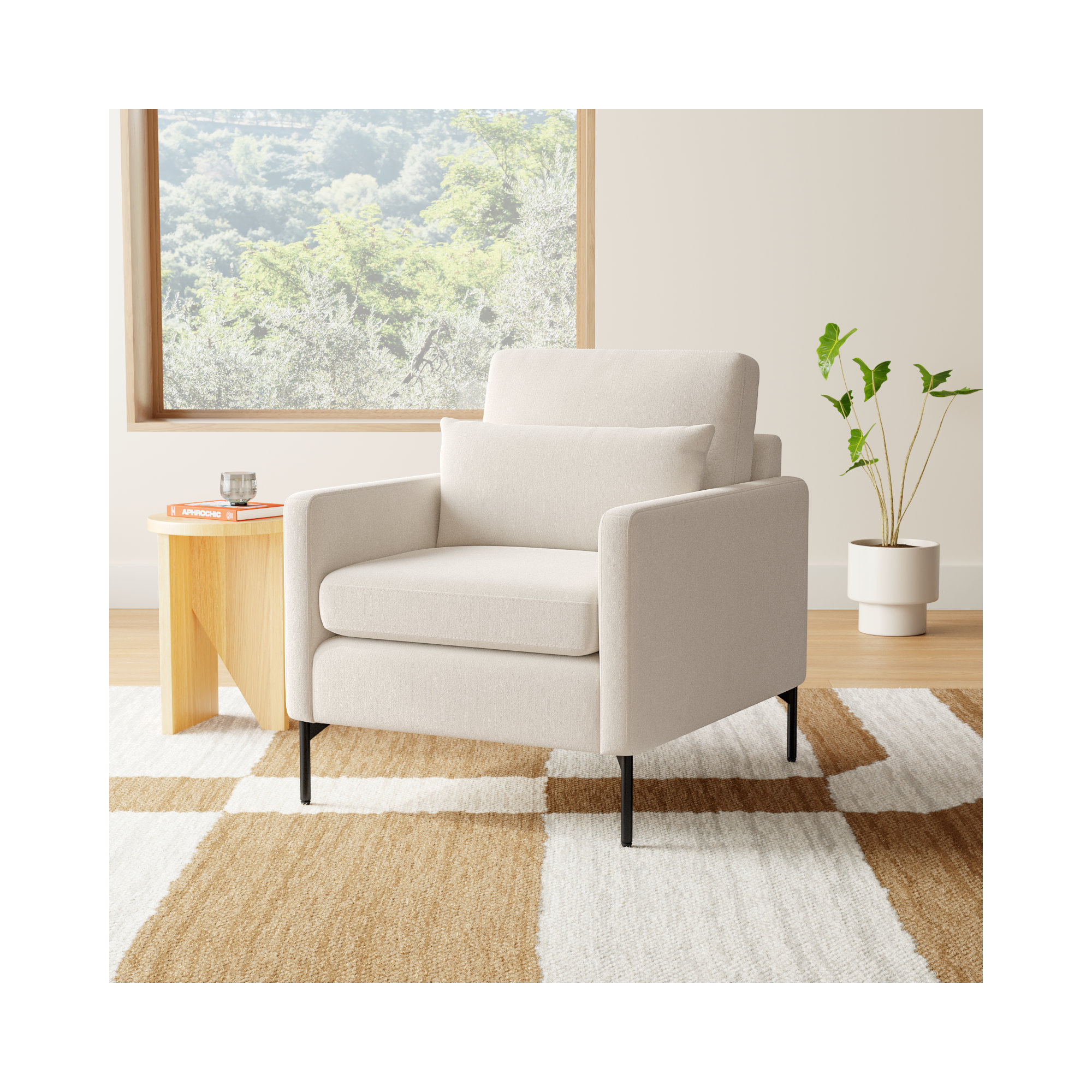 Odin Upholstered Armchair, Taupe Fine Textured Boucle