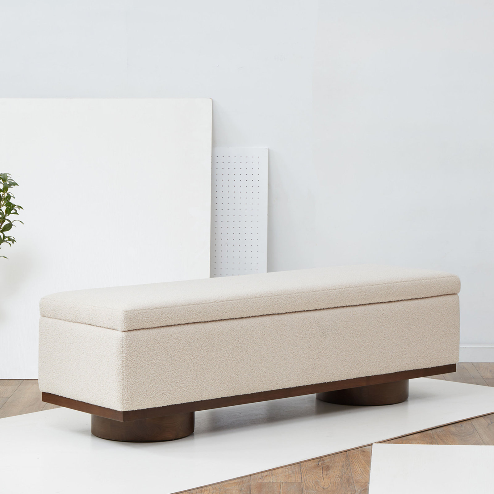 Morje 61" Linen Entryway Bench, Walnut, Sand