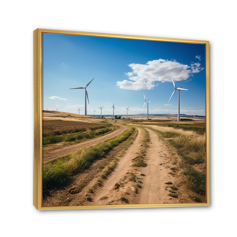 Wind Turbines In Wind Farm I, reproduction d'art sur toile, H 24 po x l 24 po x P 1 po, Cadre flottant doré