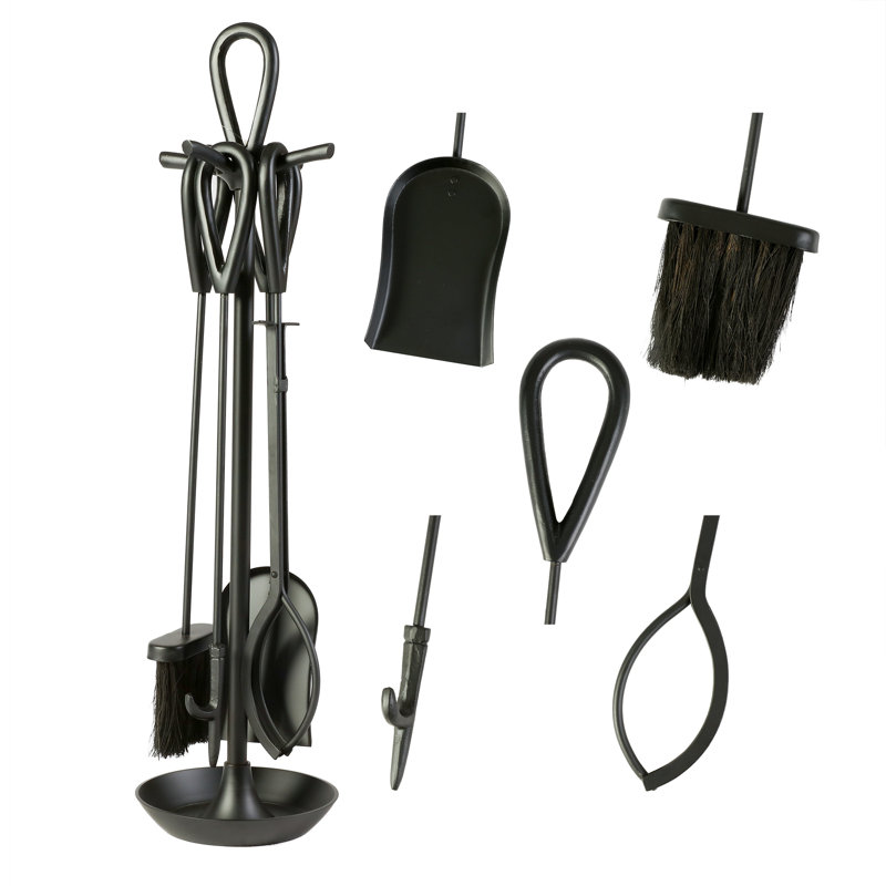 Akmaral Iron Fireplace Tool Set, Black
