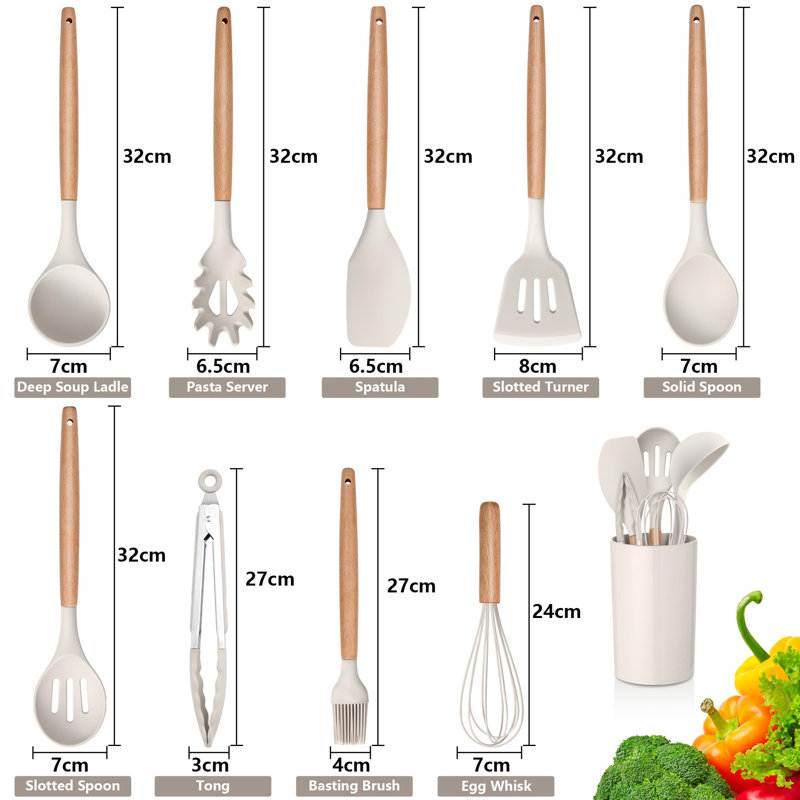 Belfry Kitchen Villicana 10 Utensil Set, Beige