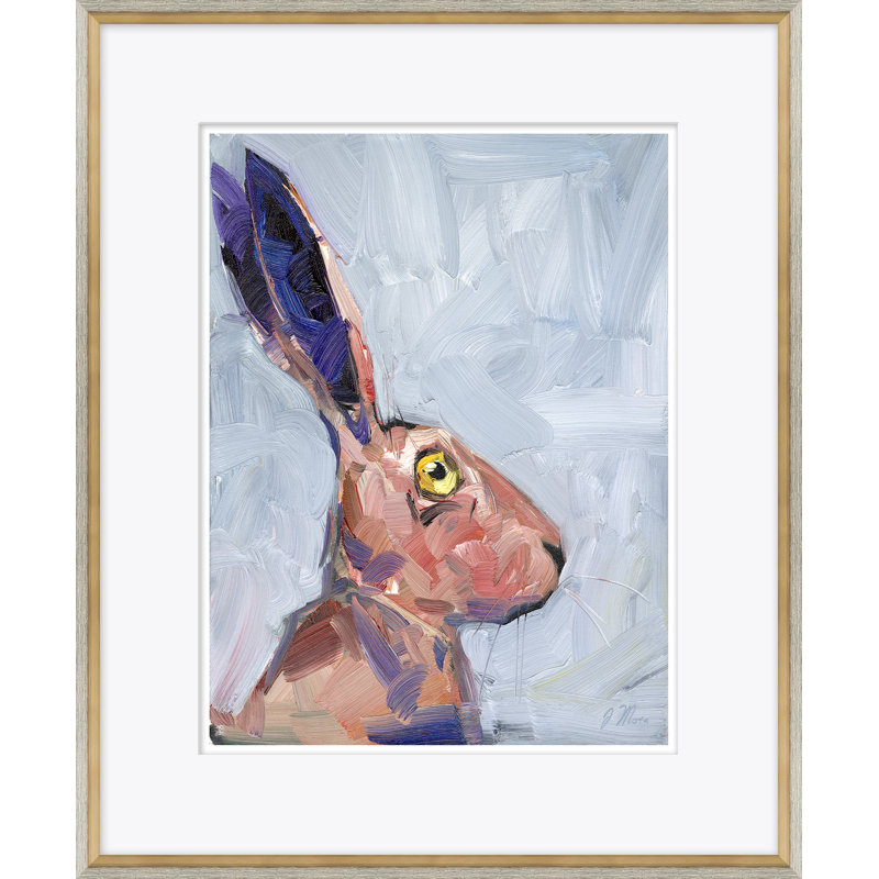 Le lapin - peinture encadrée sur papier, Papier avec cadre doré, White
