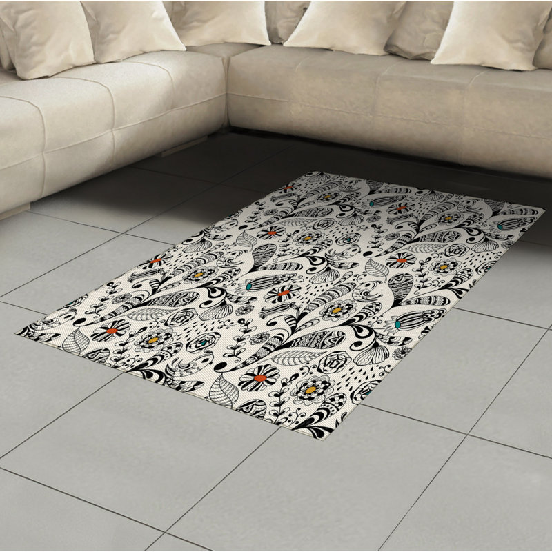 Tapis décoratif floral à haute densité en fibres de polyester, Rectangle— 4 pi x 5 pi 8 po