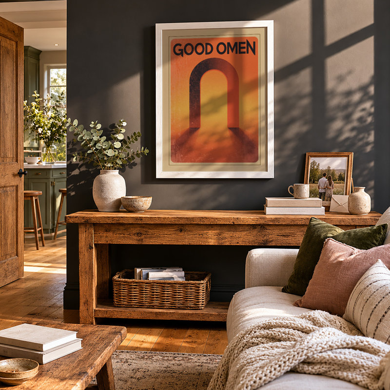 Good Omen Gateway Retro - Framed Print, A3 - 42.0 x 29.7 cm, White