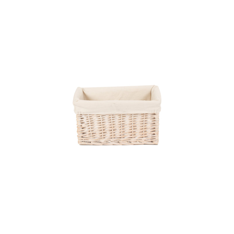 Wicker Storage Basket with Lining, 17cm H x 32cm W x 20cm D, White Wash/White