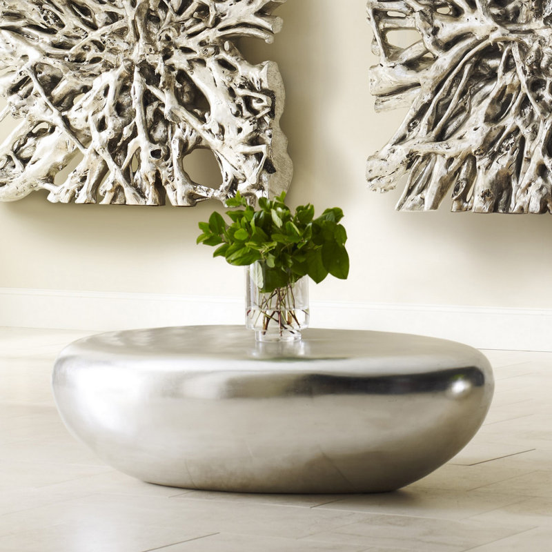 River Stone Coffee Table, 16" H x 54" L x 34" W, Silver Leaf