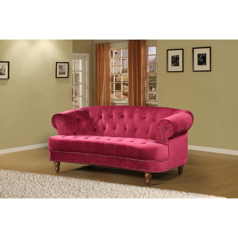 Canapé Chesterfield Lambdin, Rouge, H 31,89 po x l 69,29 po x P 35,04 po
