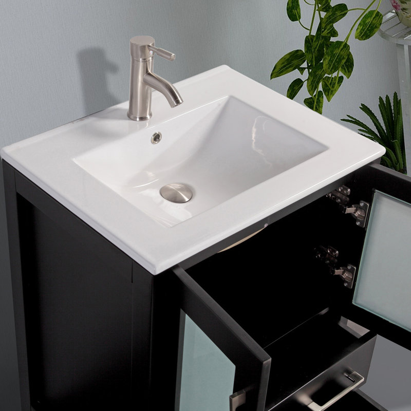  Ensemble de meuble-lavabo simple 24 po avec miroir, Espresso