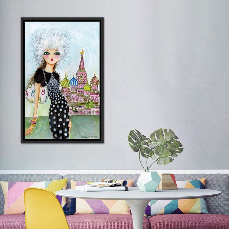 Art de Moscou, H 60 po x l 40po x P 1,5 po, Toile avec cadre noir patiné