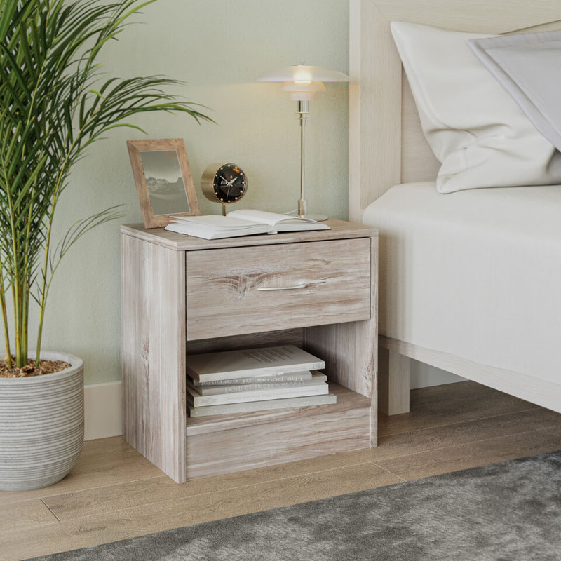 Quintone 39cm W Metal Bedside Table, Antique Oak
