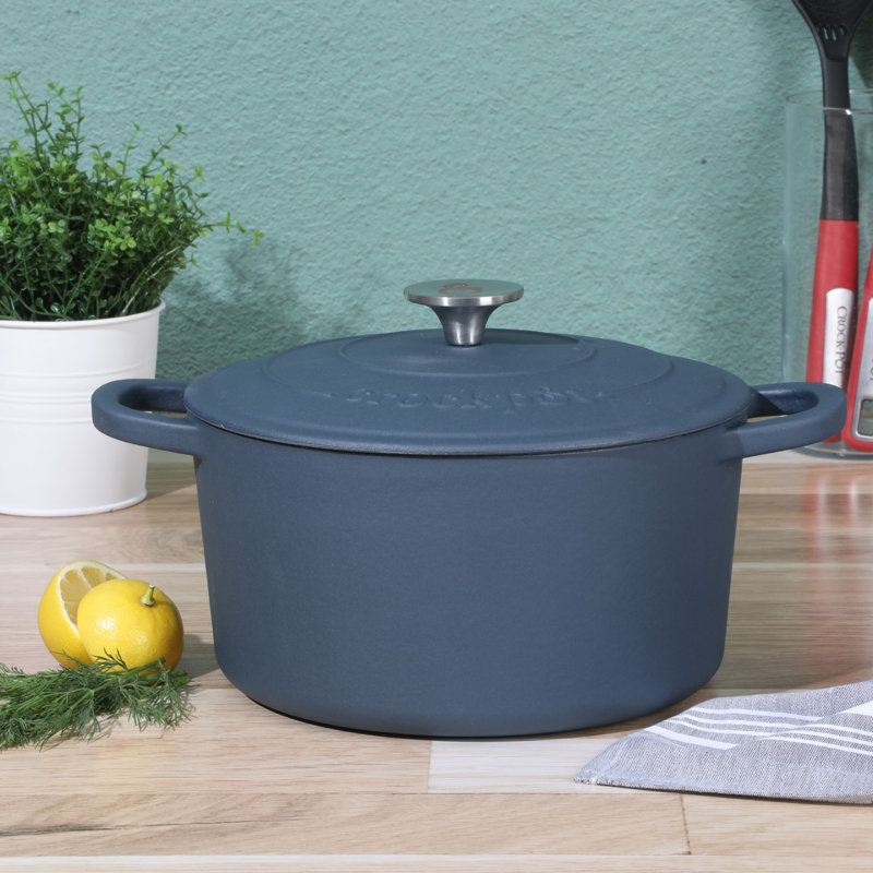Cocotte ronde artisanale en fonte antiadhésive Crock-pot, 5 pte, Bleu marin / Argent