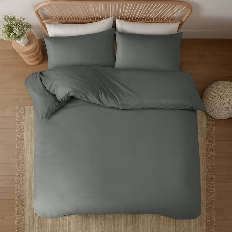 Aspire Homeware Hotel Quality 3 Piece Dyed Duvet Bedding Set with Pillowcases for Soft and Elegant Sleep, Grey