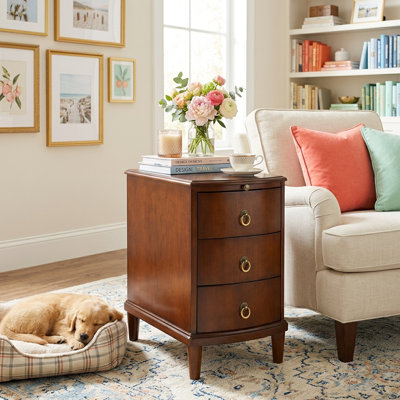 LUMERA Collection Narrow End Table with Pull-Out Shelf, 3-Drawer Wood Nightstand for Small Spaces