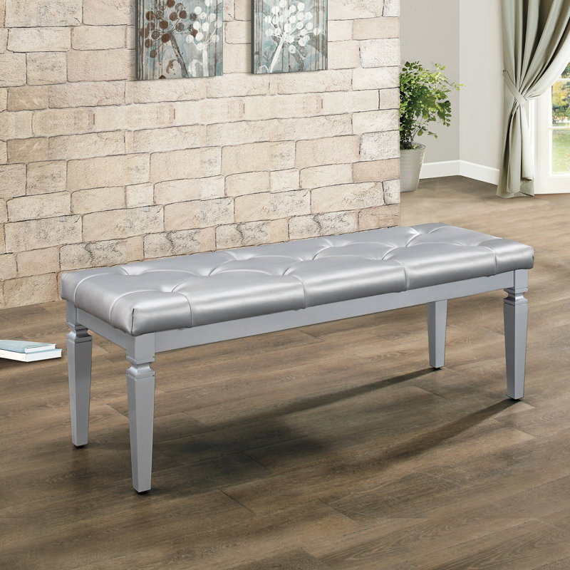 Banc rembourré en mousse moderne avec revêtement et section en similicuir argenté