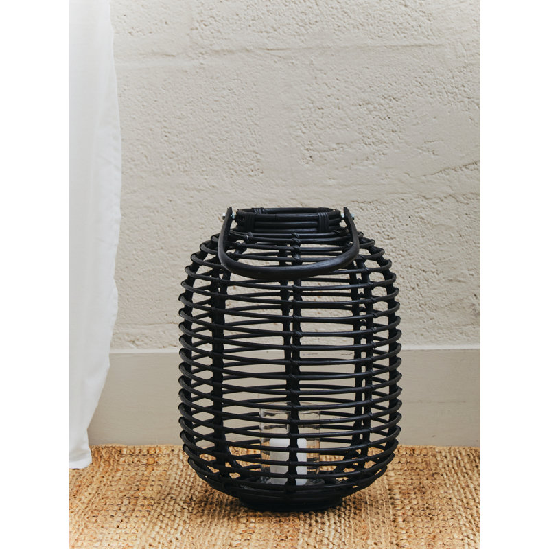 Bourbeau Wicker Tabletop Lantern, Black
