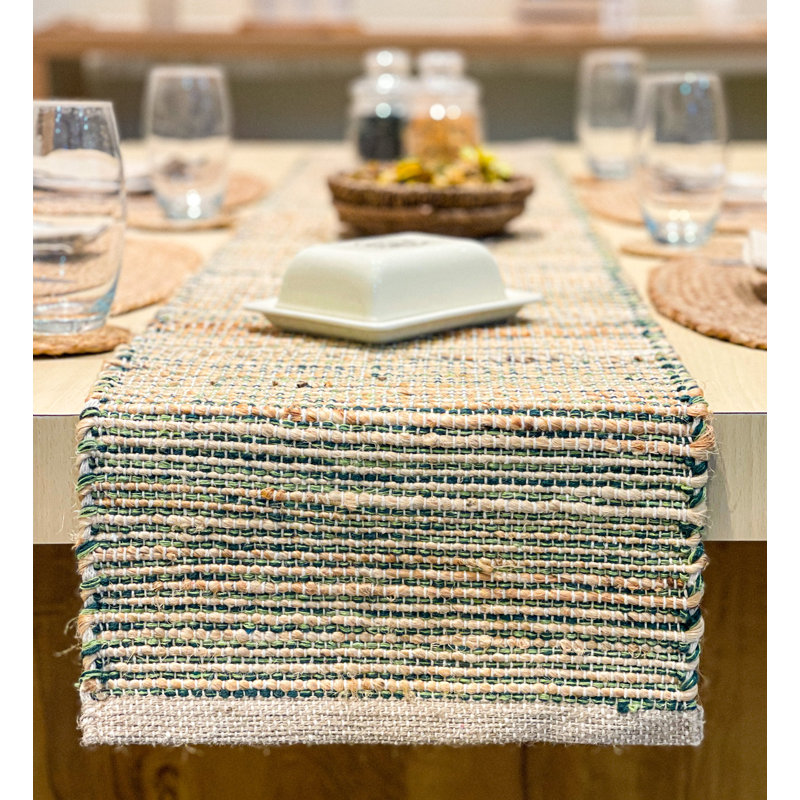 Chemin de table Pingham, 72 po x 13 po, Naturel / Vert