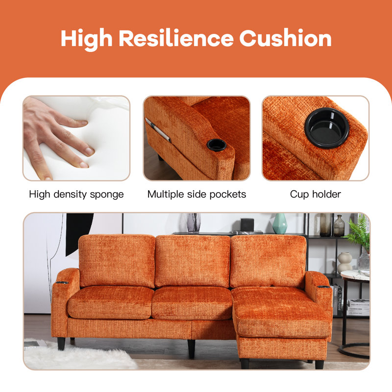 Adylynn 2 - Piece Upholstered Sectional, Orange Polyester