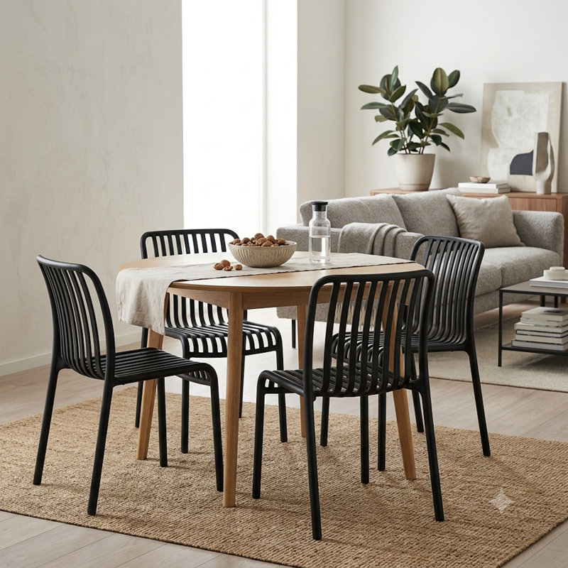 Chaises Arbor noires sans accoudoirs, avec lattes verticales en plastique et design aéré (ensemble de 4), Noir, 4
