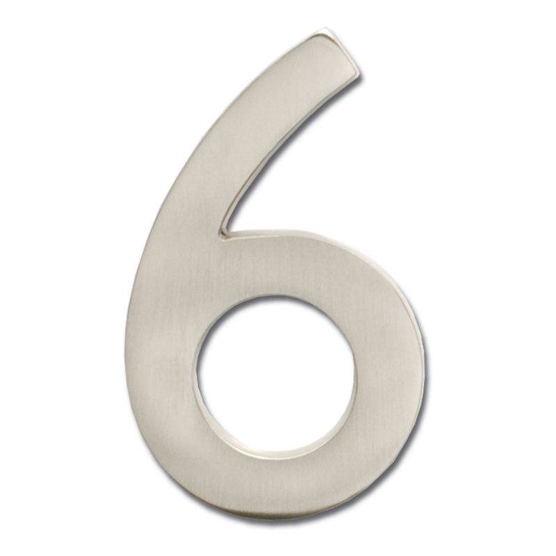 Numéro de maison à fixation affleurante, Six, Nickel satiné, 5 pouces