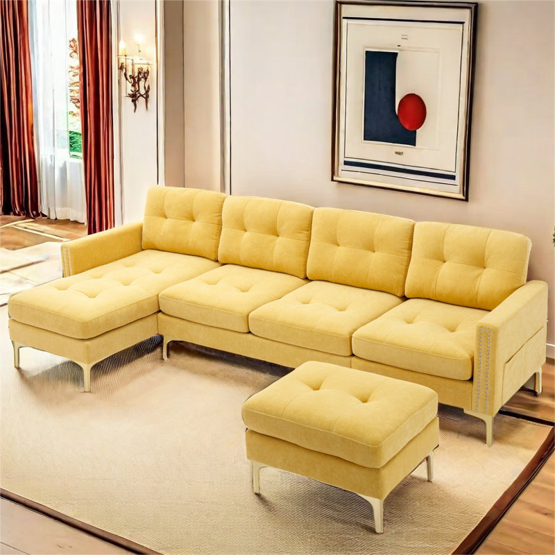 Canapé modulaire 4 pièces Hanika, Velours jaune