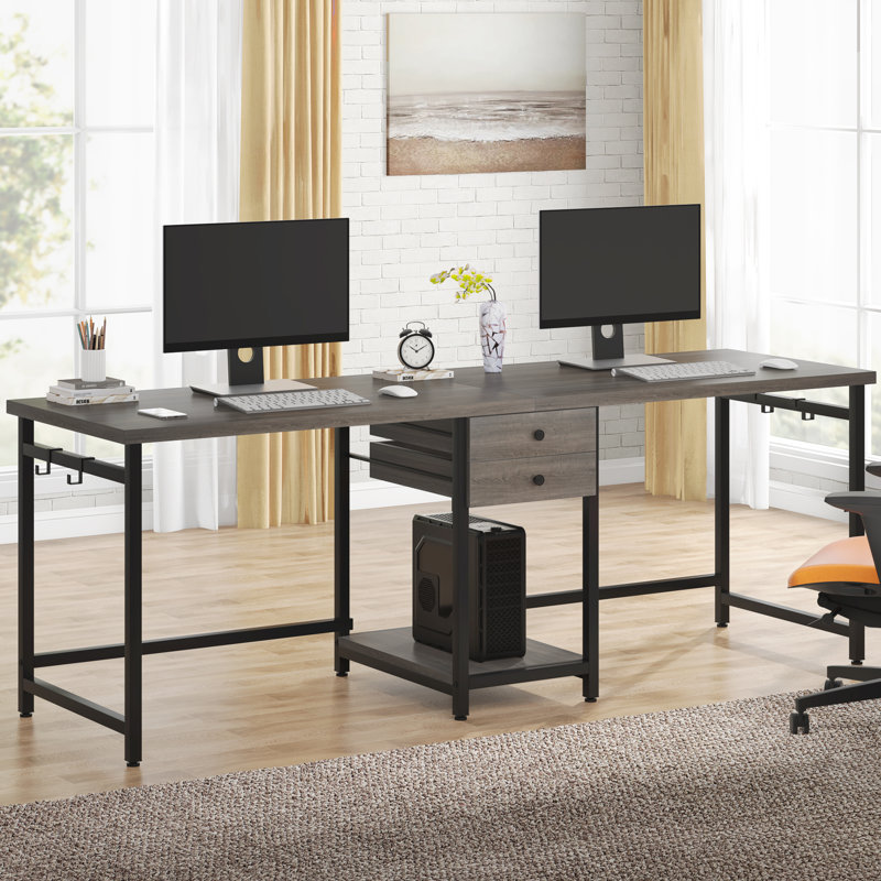 Rushali Metal Base Writing Desk, Gray/Black