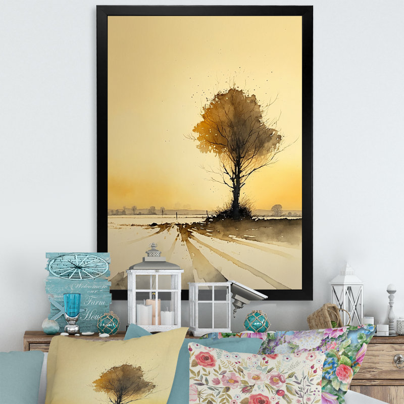«Golden Hour Tree In The Countryside V», reproduction sur toile, Toile avec cadre photo noir, H 40 po x l 30 po x P 1,5 po