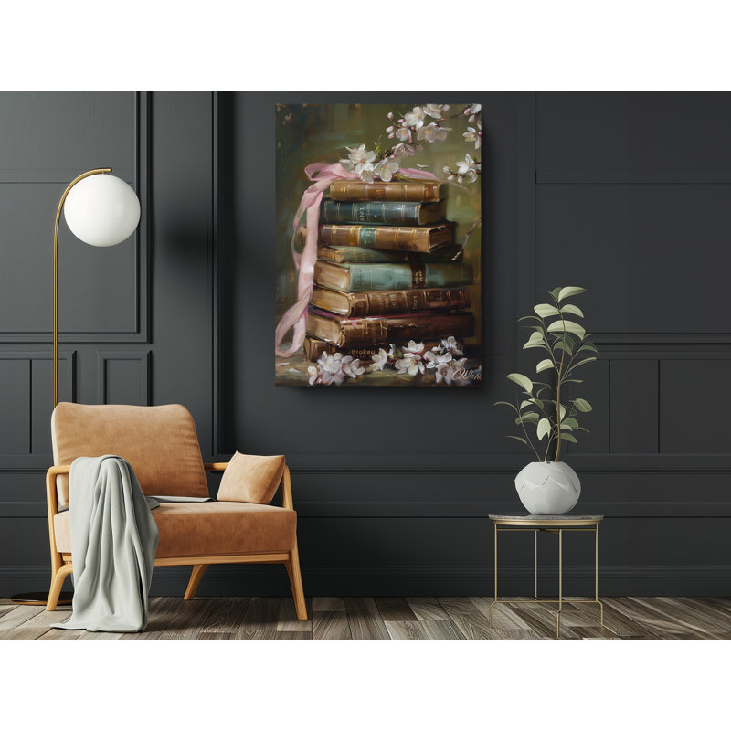 Vintage Oil Painting of Stacked Books Canvas Print, Modern Wall Art Decor for Home & Office, 60" H x 40" W