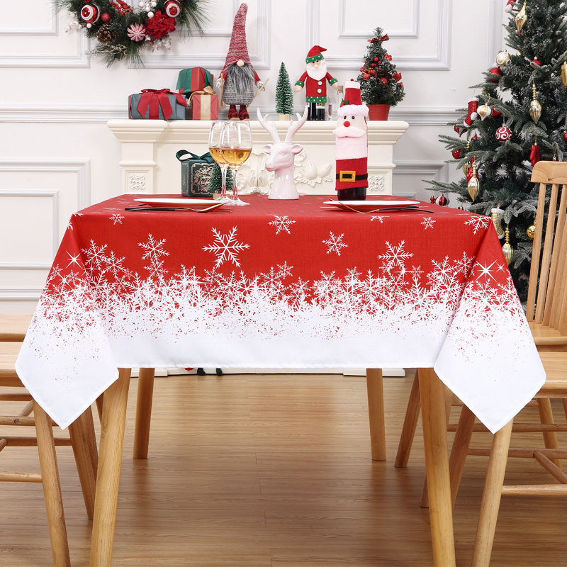 nowflake Christmas Tablecloth, Waterproof Washable Holiday Table Cover, Indoor Outdoor Party, Xmas Dining Kitchen Decor, red