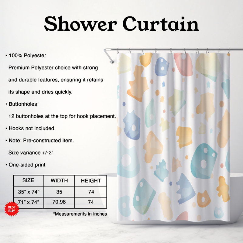 Cute Delight - Rideau de douche Premium, L 71 po x L 74 po
