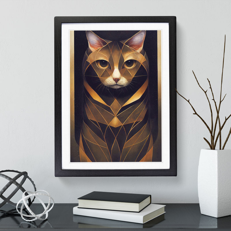 Cat In Nouveau No.1 - Single Picture Frame Print, 34cm H x 25cm W x 2cm D, Black Framed