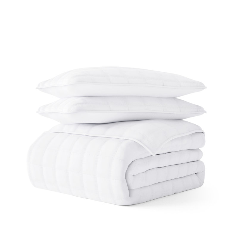 White Twin Microfiber Quilt Set with Pillow Sham